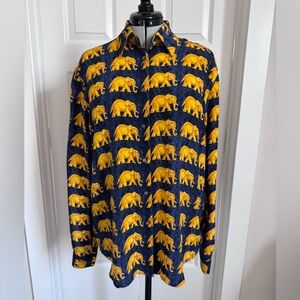 Silk Shirt with Yellow Elephant Print